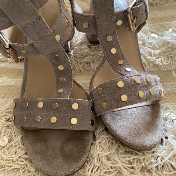 Studded suede block heel by Saks Fifth Ave - Picture 2 of 4